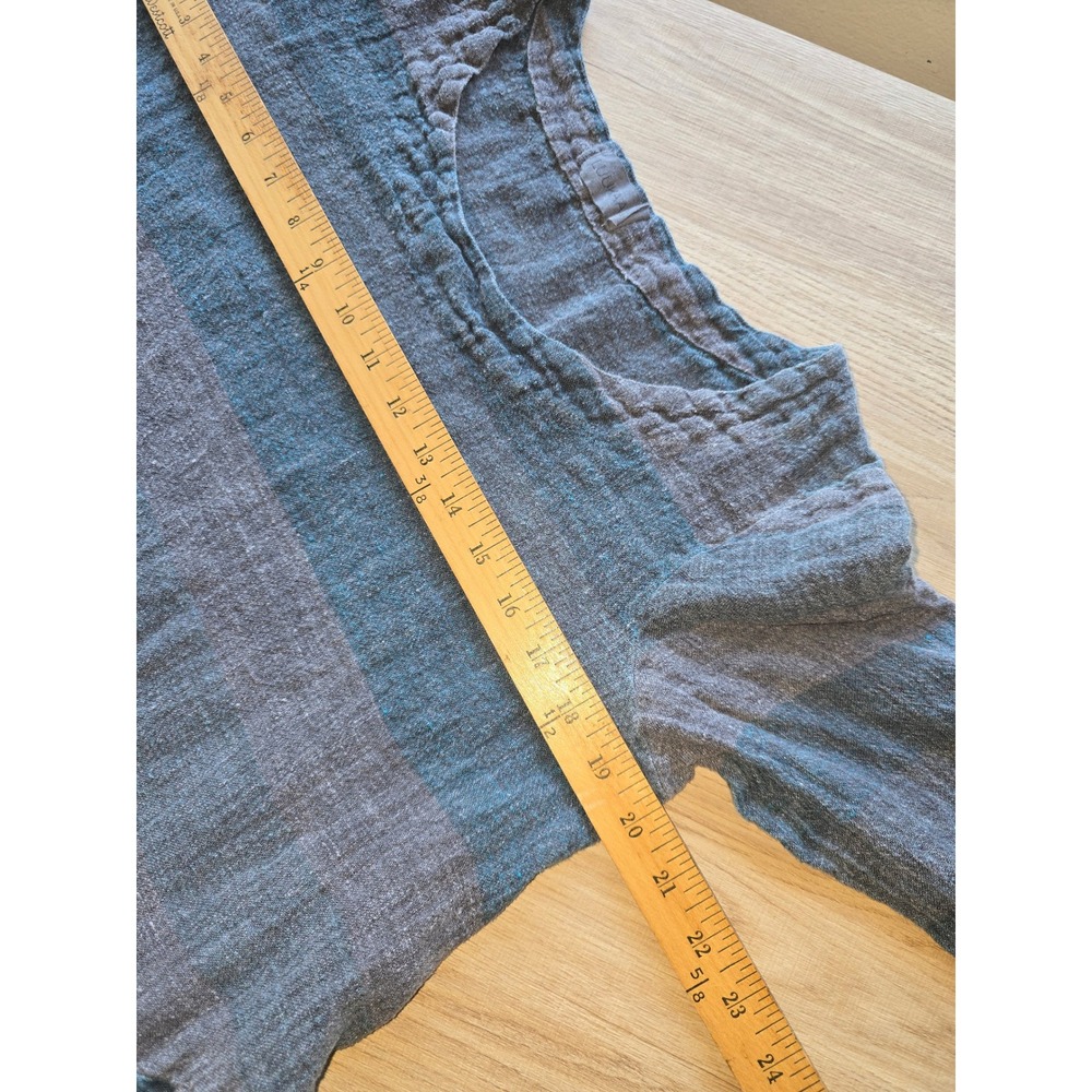 Luukaa Women Tunic Top Large Blue Gray Striped Linen Pocket Lagenlook minimalist - Picture 7 of 11